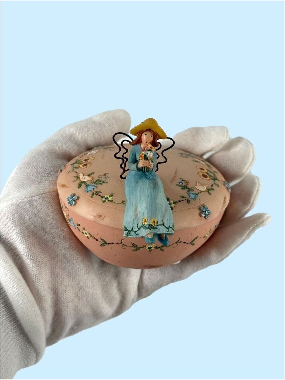 Vintage Russ Berrie Country Gatherings Angel Fairy Trinket Box